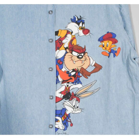 Jerry Leigh Looney Tunes Denim Chambray Button-Up Shirt Sz M - Picture 2 of 4